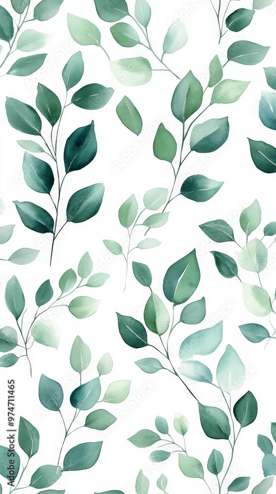 Watercolor Green Leaves Pattern. Watercolor Green Leaves Pattern.