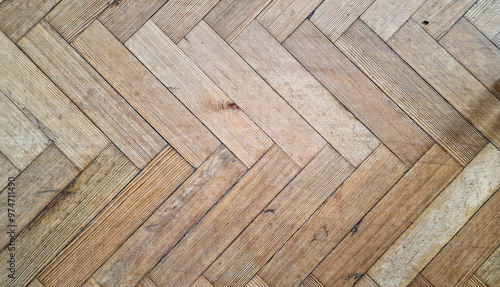 Looking down in wooden parquet flooring