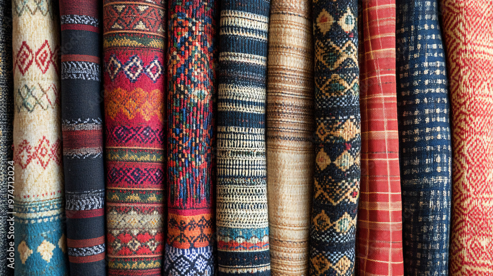 Colorful Rolled Rugs Texture Background Colorful Rolled Rugs Texture Background