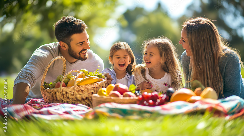 Springtime picnic a family enjoying in a sunny park Springtime picnic a family enjoying in a sunny park