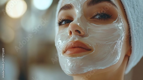 Shot of a beautiful young woman getting a facial mask treatment at the beauty salon : Generative AI