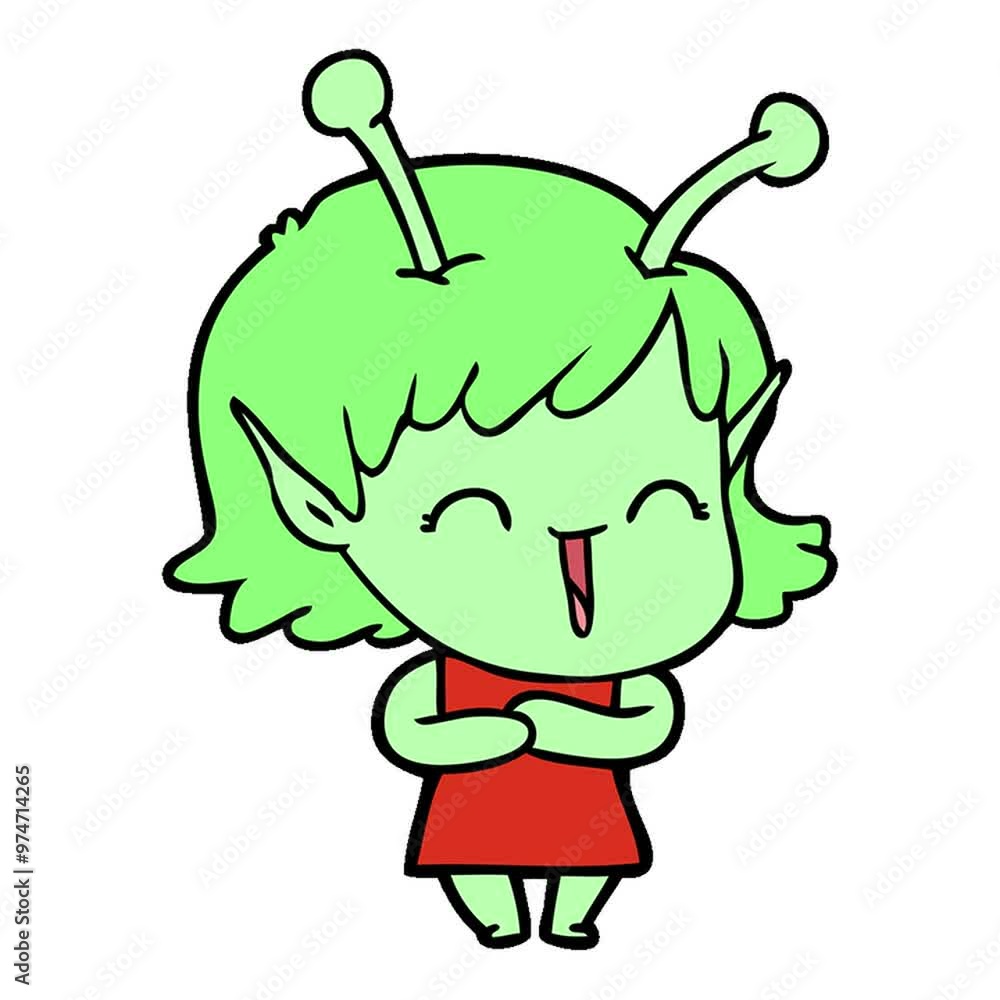 cartoon happy alien girl cartoon happy alien girl