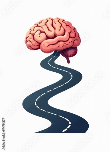 a drawing of a brain and a road on a white background