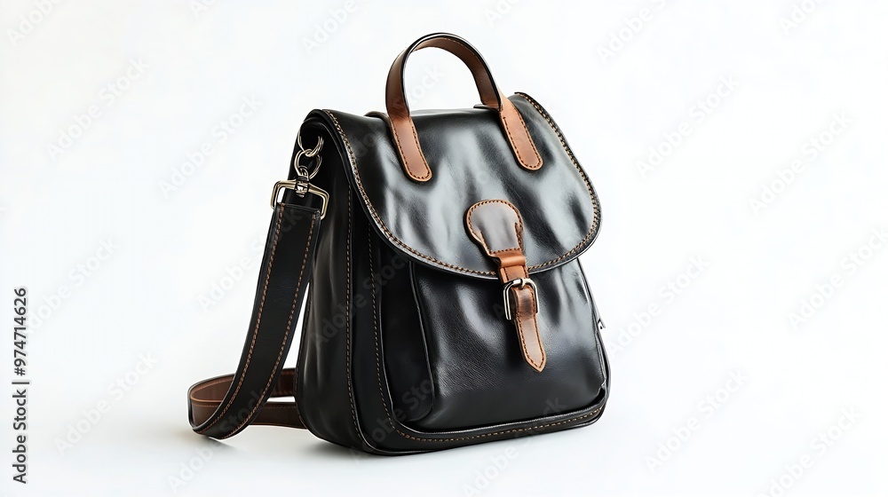 Naklejka premium Black leather backpack Womens bag Isolated object on a white background Element for design : Generative AI