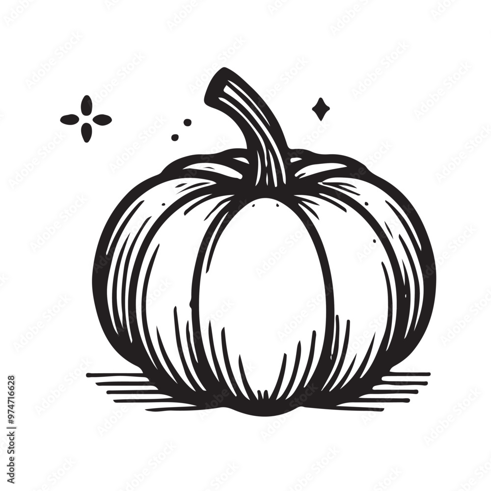 Ink sketch hand drawn pumpkin isolated on white background Ink sketch hand drawn pumpkin isolated on white background