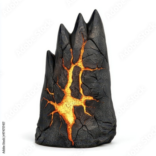 A dragon s tooth with glowing cracks, fantasy creature item, handpainted, orange and black, isolated on white background photo