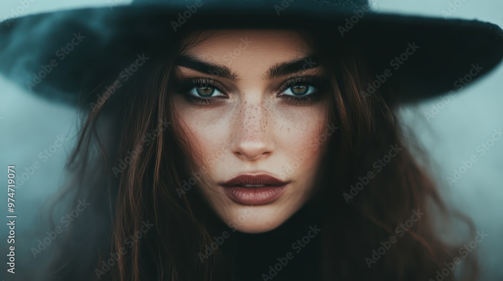 A striking woman in dramatic dark clothing gazing ahead intensely, amidst a mysterious, smokey background, exuding confidence and enigmatic allure. A striking woman in dramatic dark clothing gazing ahead intensely, amidst a mysterious, smokey background, exuding confidence and enigmatic allure.