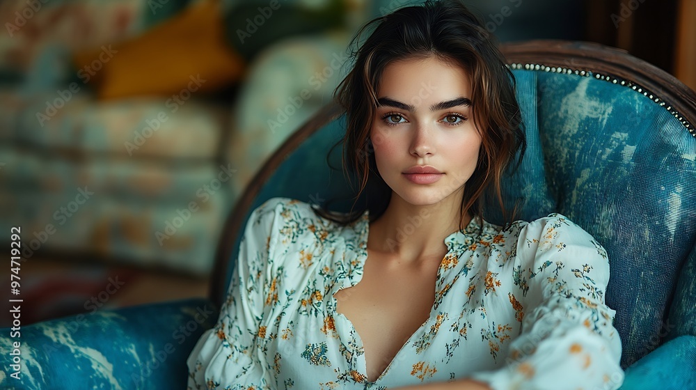 Fototapeta premium Fashion shooting in the interior designer clothes and a professional model : Generative AI