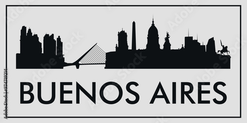 Cityscape. Buenos Aires, Argentina. Silhouettes of buildings. Vector on gray background