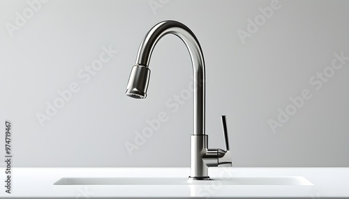 Sleek stainless steel faucet showcasing minimalist elegance against a pristine white backdrop enhanced by AI generative artistry