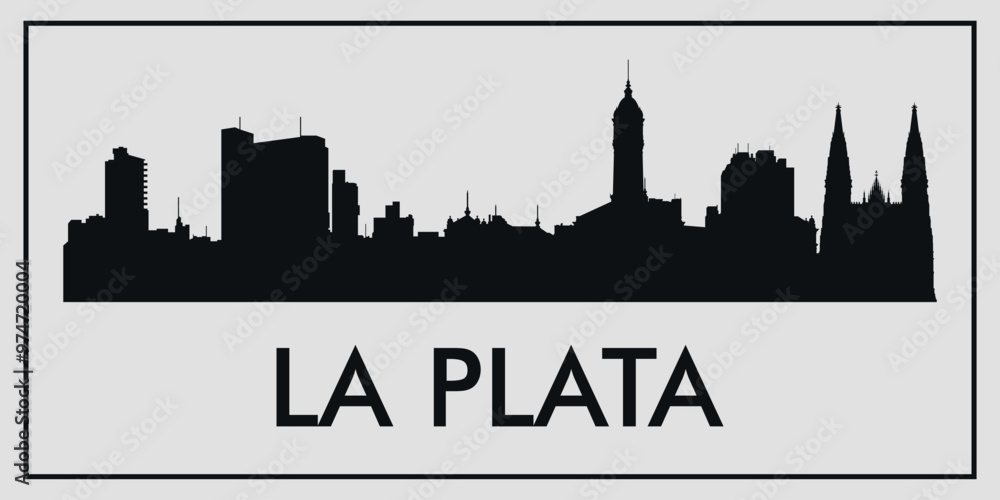 Fototapeta premium WebCity landscape. La Plata, Argentina. Silhouettes of buildings. Vector on gray background