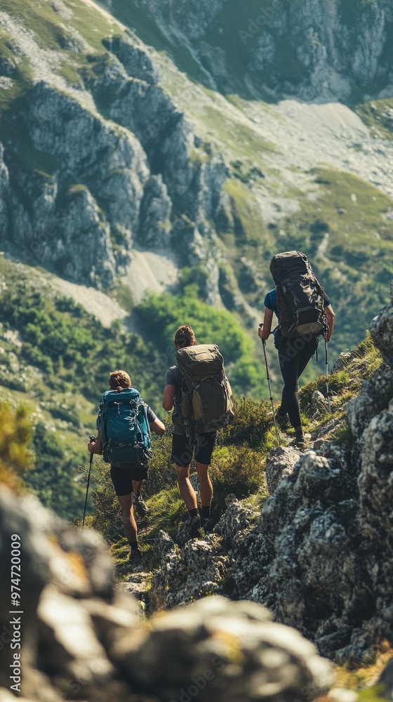 Packs – Hikers Wearing Backpacks Climbing Rugged Terrain Symbolizing Adventure and Endurance Packs – Hikers Wearing Backpacks Climbing Rugged Terrain Symbolizing Adventure and Endurance