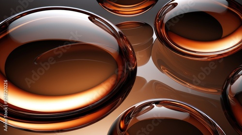 Abstract background with shiny metallic spheres in a warm color palette.