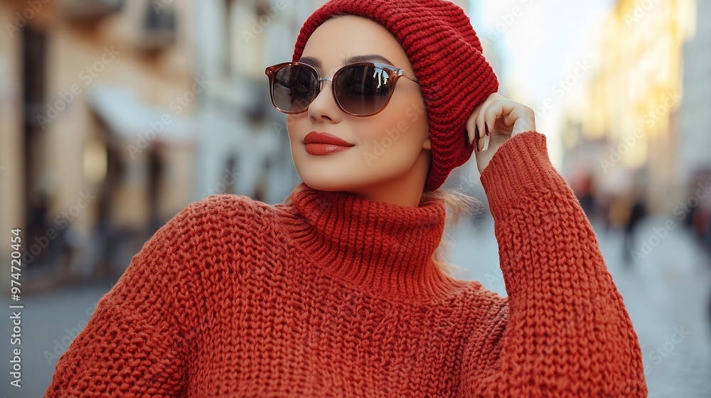 Plus size fashion model wearing simple sweater red beret and chic sunglasses posing in the old city street in autumn Stylish fall clothing for beautiful and happy overweight woman : Generative AI Plus size fashion model wearing simple sweater red beret and chic sunglasses posing in the old city street in autumn Stylish fall clothing for beautiful and happy overweight woman : Generative AI