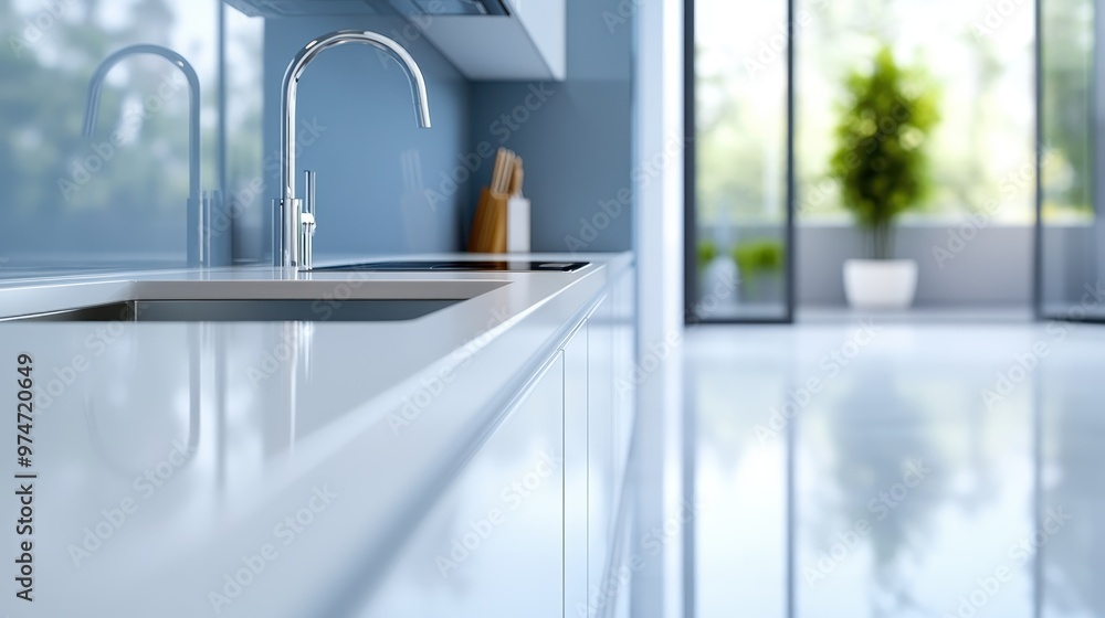 A modern kitchen featuring shiny surfaces, a sleek faucet, and a minimalistic design, emphasizing cleanliness and contemporary aesthetics in a home environment. A modern kitchen featuring shiny surfaces, a sleek faucet, and a minimalistic design, emphasizing cleanliness and contemporary aesthetics in a home environment.