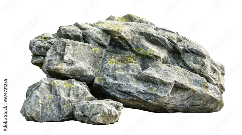 A cluster of large, rugged rocks with mossy patches. A cluster of large, rugged rocks with mossy patches.