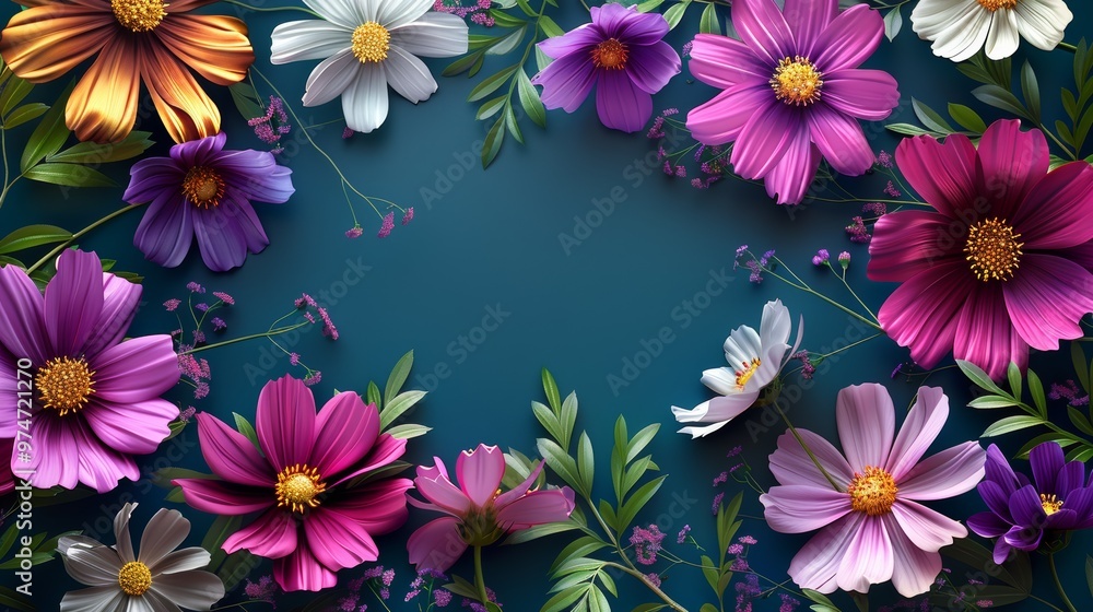 Vibrant Flowers Surrounding Frame Vibrant Flowers Surrounding Frame