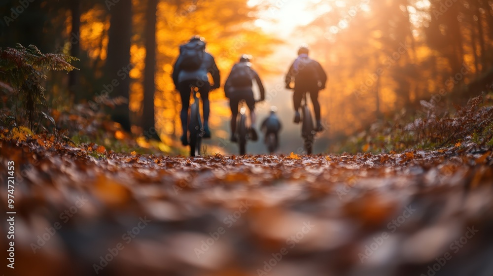 A group of cyclists is seen riding through a scenic autumn forest with vibrant orange leaves, capturing the essence of outdoor adventure, camaraderie, and physical activity. A group of cyclists is seen riding through a scenic autumn forest with vibrant orange leaves, capturing the essence of outdoor adventure, camaraderie, and physical activity.