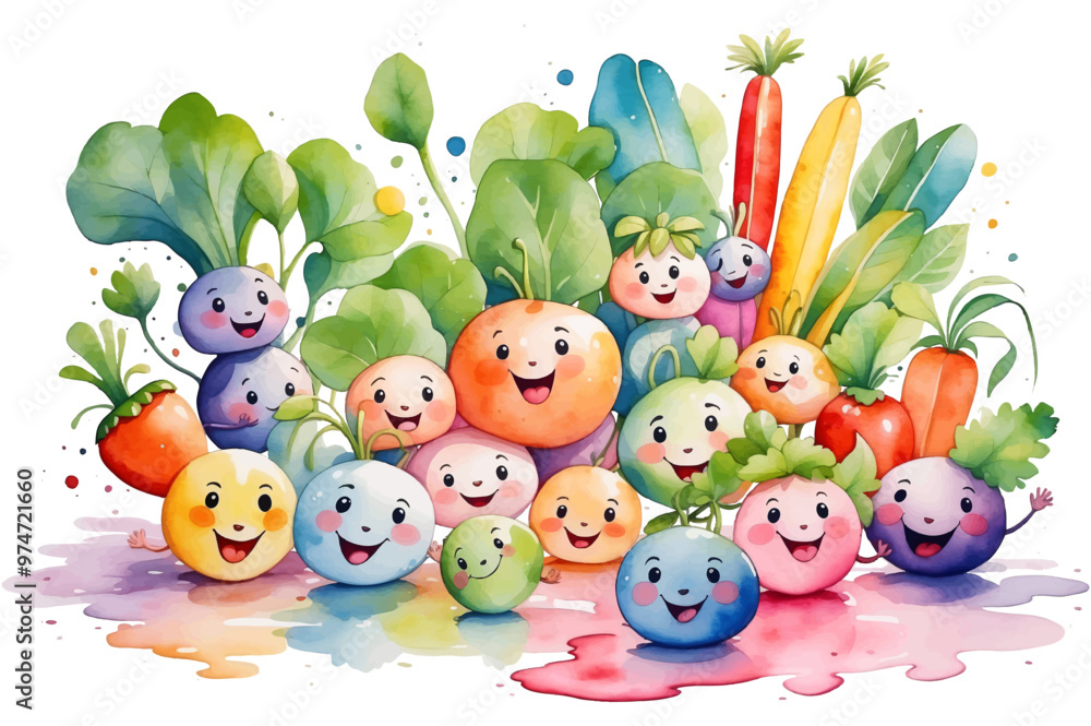 Cute set of vegetables cartoon, isolated on white background, Vector Illustration Of Food Concept Design. watercolor style Cute set of vegetables cartoon, isolated on white background, Vector Illustration Of Food Concept Design. watercolor style