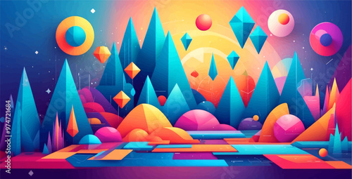Vibrant Abstract Wave of Smart City with Multilayered Color Texture and Digital Elements - Global Technology and Social Network Concept for Web Banner Design