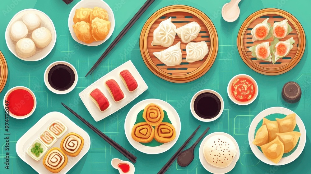 A Table Setting of Delectable Chinese Dim Sum A Table Setting of Delectable Chinese Dim Sum