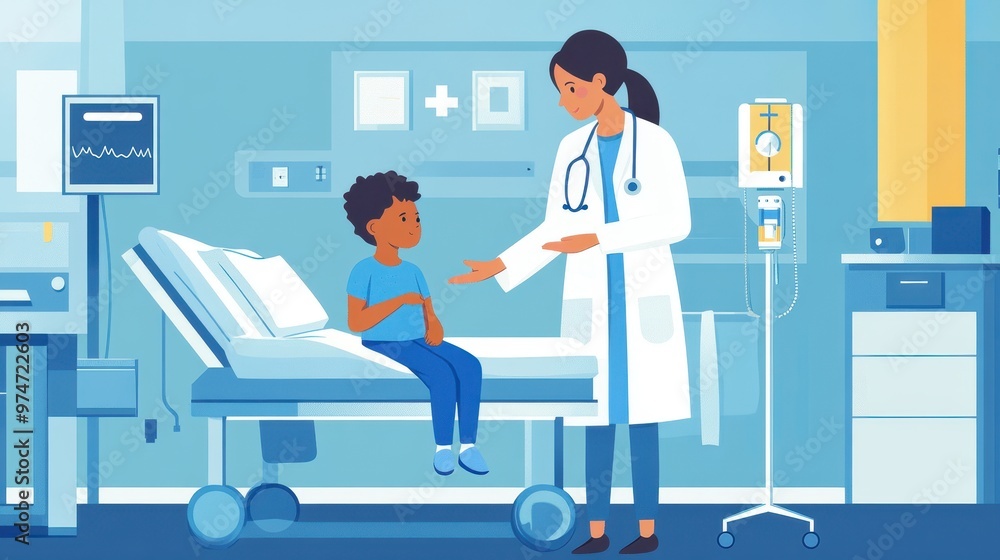 Doctor Examining a Young Boy in a Hospital Room Doctor Examining a Young Boy in a Hospital Room