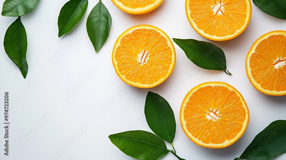 Orange fruit with segment and green leaves isolated on white background : Generative AI Orange fruit with segment and green leaves isolated on white background : Generative AI