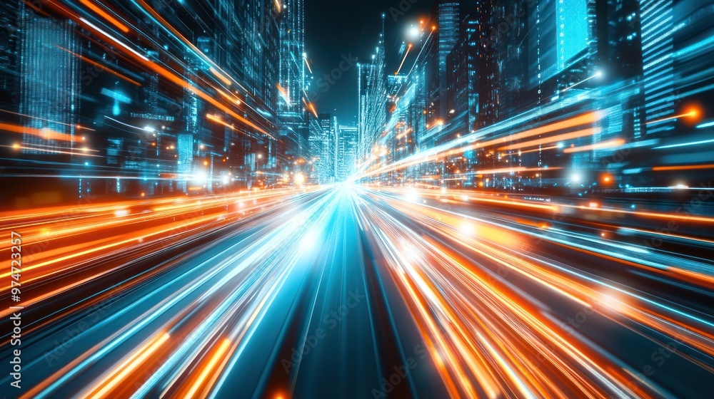 Cityscape with Fast Moving Traffic at Night Cityscape with Fast Moving Traffic at Night