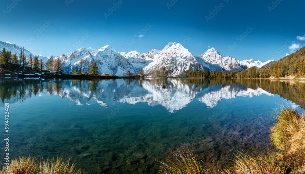 Snow-Capped Alps Under a Clear Blue Sky, Showcasing Europe's Majestic Mountains Snow-Capped Alps Under a Clear Blue Sky, Showcasing Europe's Majestic Mountains