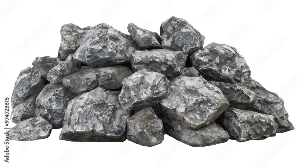Fototapeta premium A pile of gray rocks, suitable for landscaping or construction purposes.