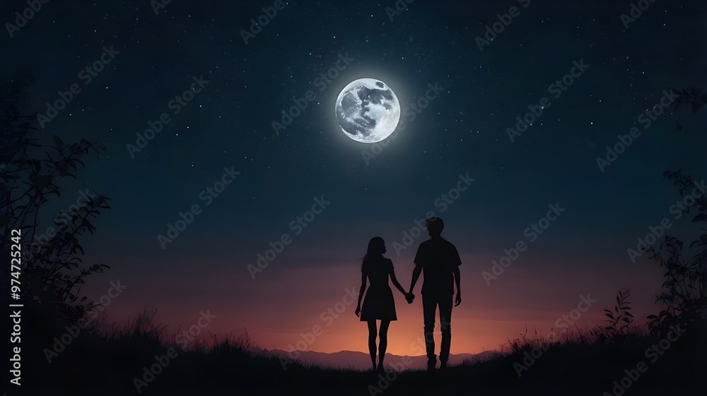 Fototapeta premium couple in the night moon 