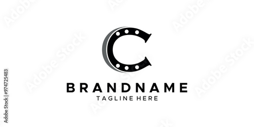 a graphic image with a horseshoe C theme, on a white background. vector graphic base. photo