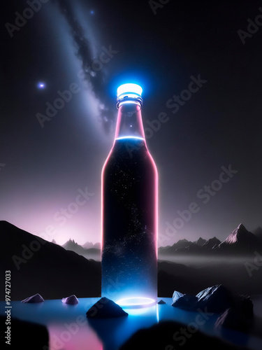 bottle of beer on the peacefull night desert and stars