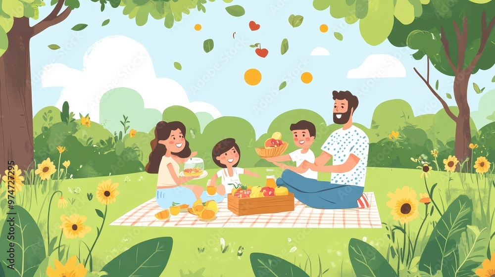 Happy Family Picnic in a Lush Park Happy Family Picnic in a Lush Park