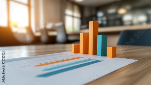 Bar Graph With Orange And Blue Bars On Office Table