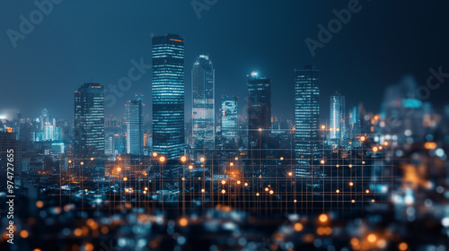 Wallpaper Mural Nighttime view of a technologically advanced city with sleek, illuminated skyscrapers. Premium background for the latest technology needs. Torontodigital.ca