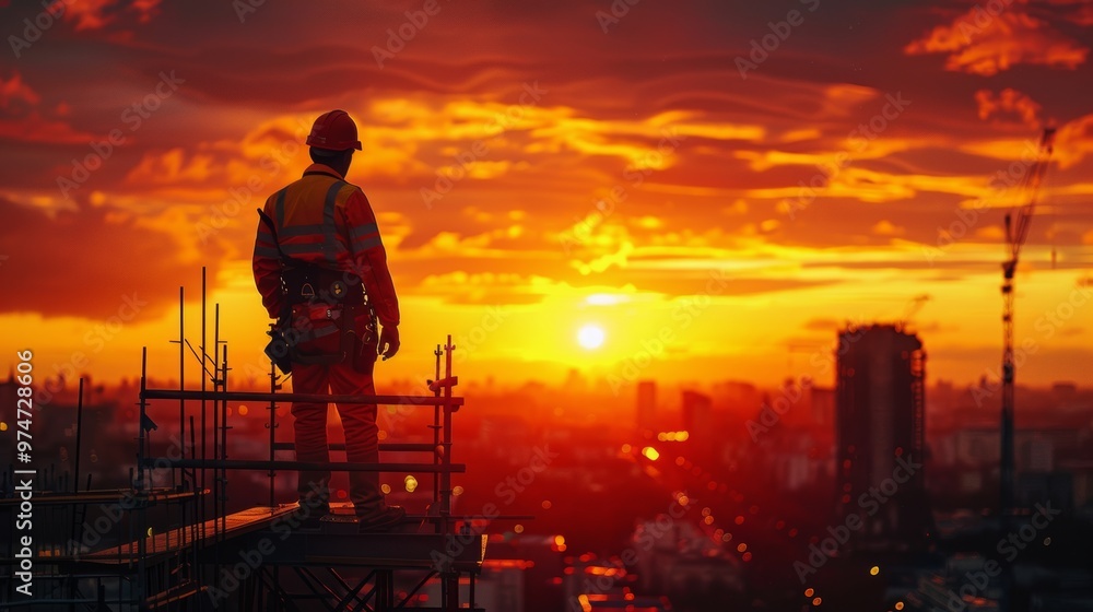 Fototapeta premium Construction Worker at Sunset