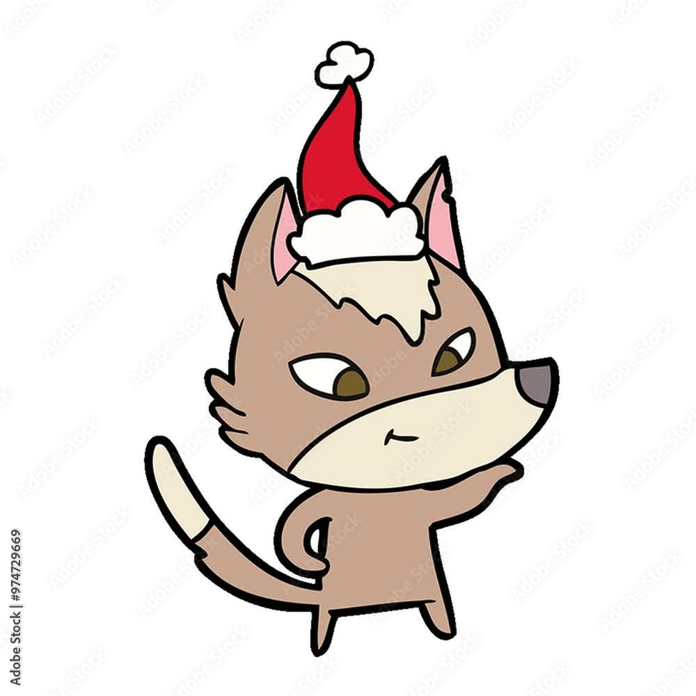 friendly hand drawn line drawing of a wolf wearing santa hat friendly hand drawn line drawing of a wolf wearing santa hat