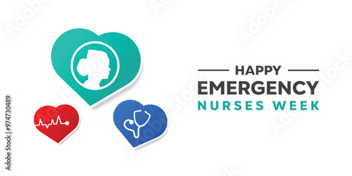 Emergency Nurses Week. Nurse, stethoscope and heart. Great for cards, banners, posters, social media and more. White background.