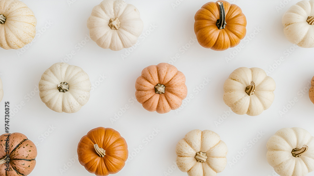 Above View of White Yellow Pumpkins Laying on top of a Table Above View of White Yellow Pumpkins Laying on top of a Table