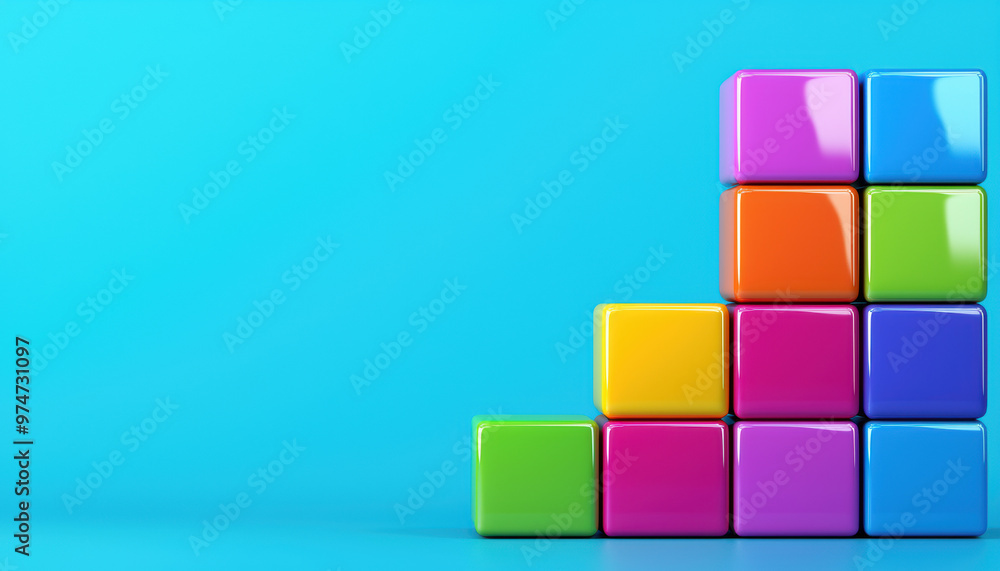 Fototapeta premium Creative business concept displayed as colorful blocks forming a 3D business chart, data creativity, innovative solutions through data