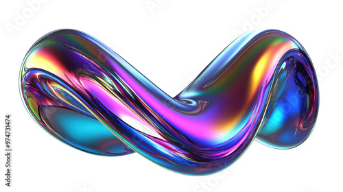 A colorful, fluid, abstract shape with a shiny, iridescent surface.