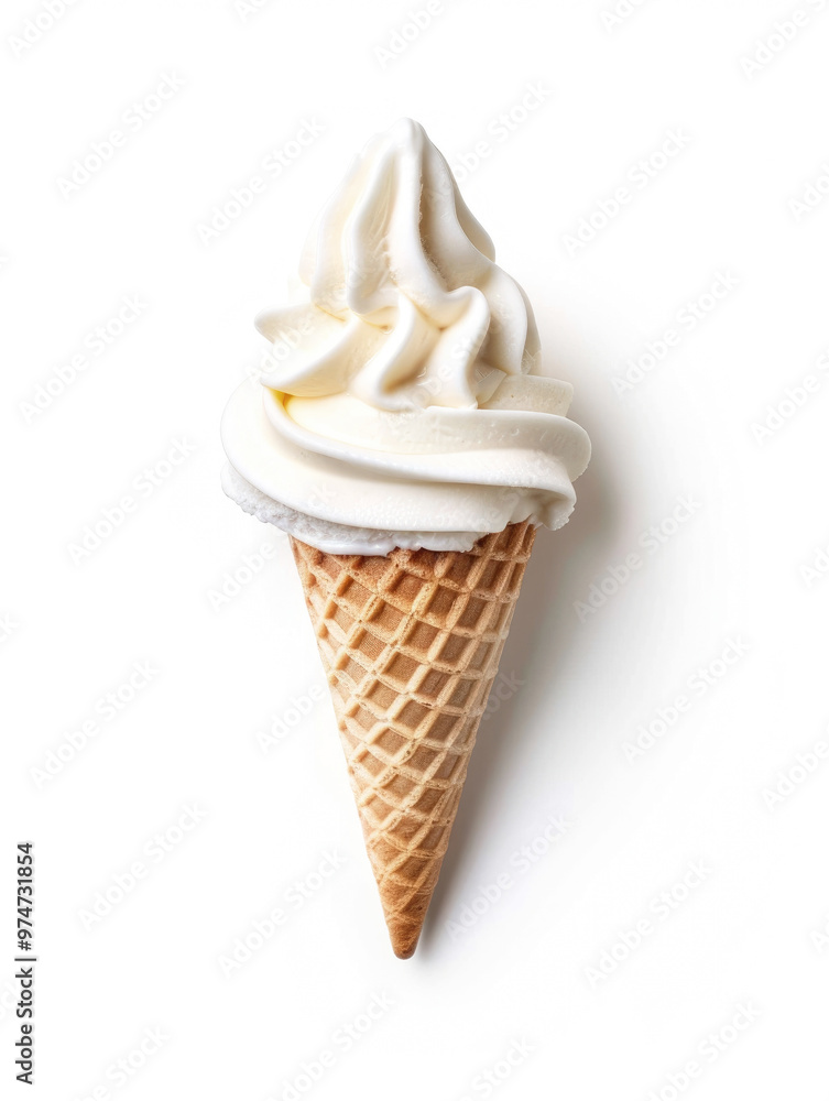 A vanilla ice cream with cone isolated on white background, top view.