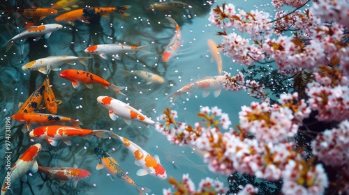 Koi Fish and Cherry Blossoms