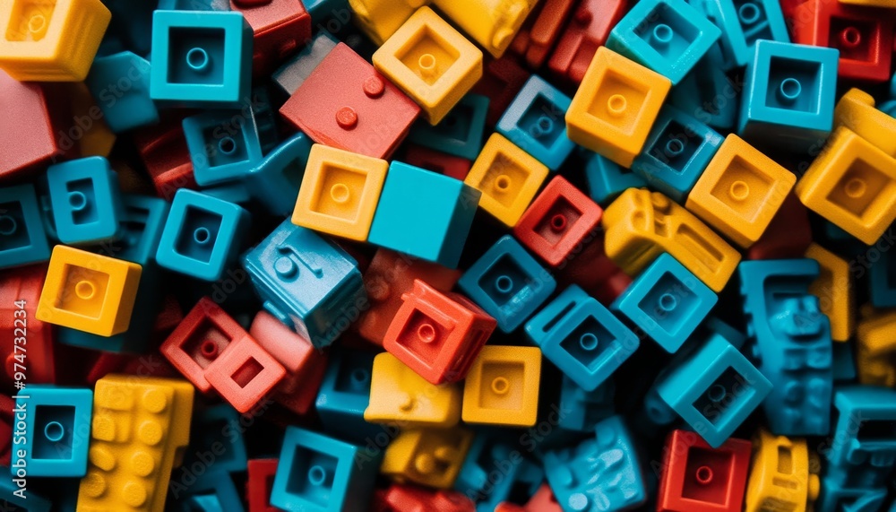 Vibrant collection of colored block toy pieces displayed creatively in a photography shot Vibrant collection of colored block toy pieces displayed creatively in a photography shot