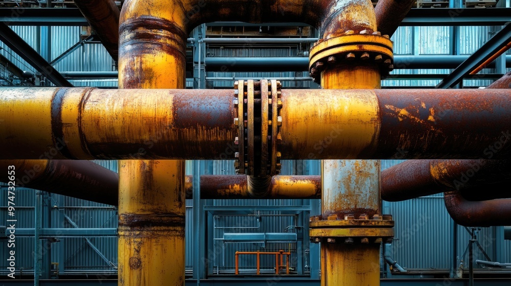 Fototapeta premium Pipes – Industrial Pipes Connected in a Complex Network Creating Patterns