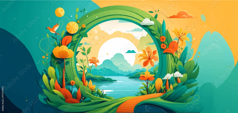 5TH JUNE-World Environment Day. Ecology concept with green city on earth, World environment and sustainable development concept, vector illustration 5TH JUNE-World Environment Day. Ecology concept with green city on earth, World environment and sustainable development concept, vector illustration