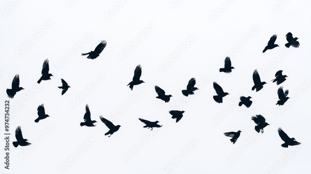crows flock silhouette isolated on white background crows flock silhouette isolated on white background