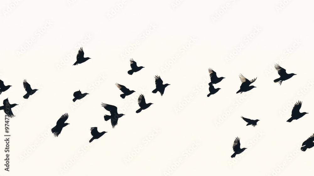 crows flock silhouette isolated on white background crows flock silhouette isolated on white background