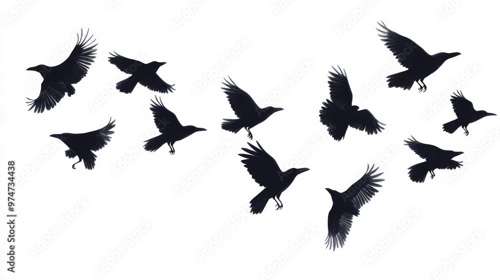 Obraz premium crows flock silhouette isolated on white background